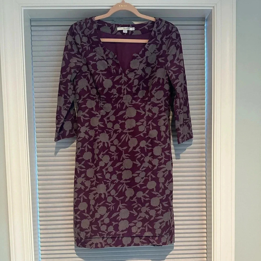 Boden purple and grey floral corduroy dress C-19